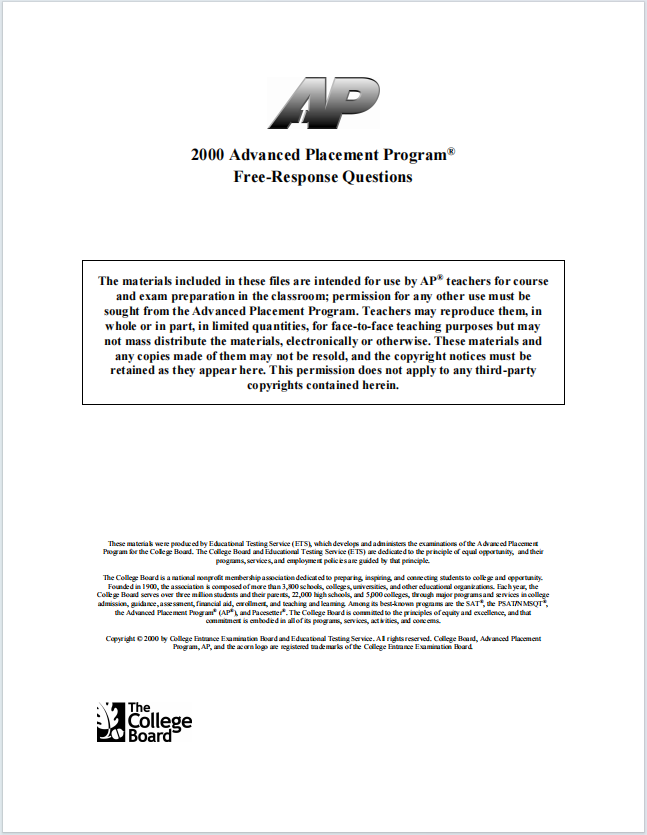 AP美国历史真题下载《2000 Advanced Placement Program Free-Response Questions》