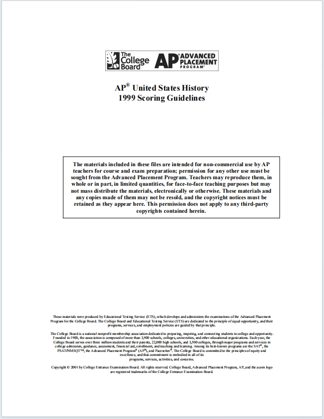 AP美国历史真题下载《AP United States History 1999 Scoring Guidelines》