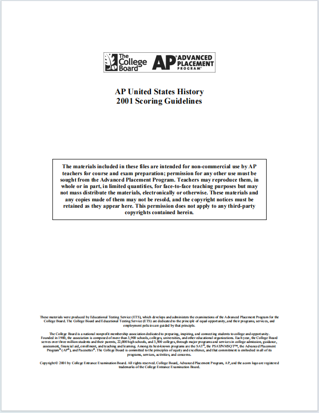 AP美国历史真题下载《AP United States History 2001 Scoring Guidelines》