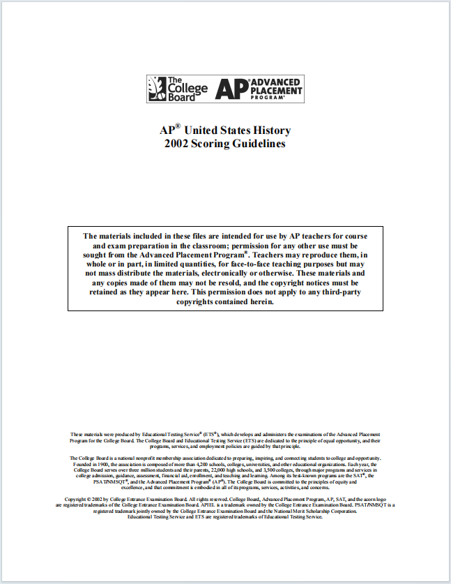 AP美国历史真题下载《AP United States History 2002 Scoring Guidelines》