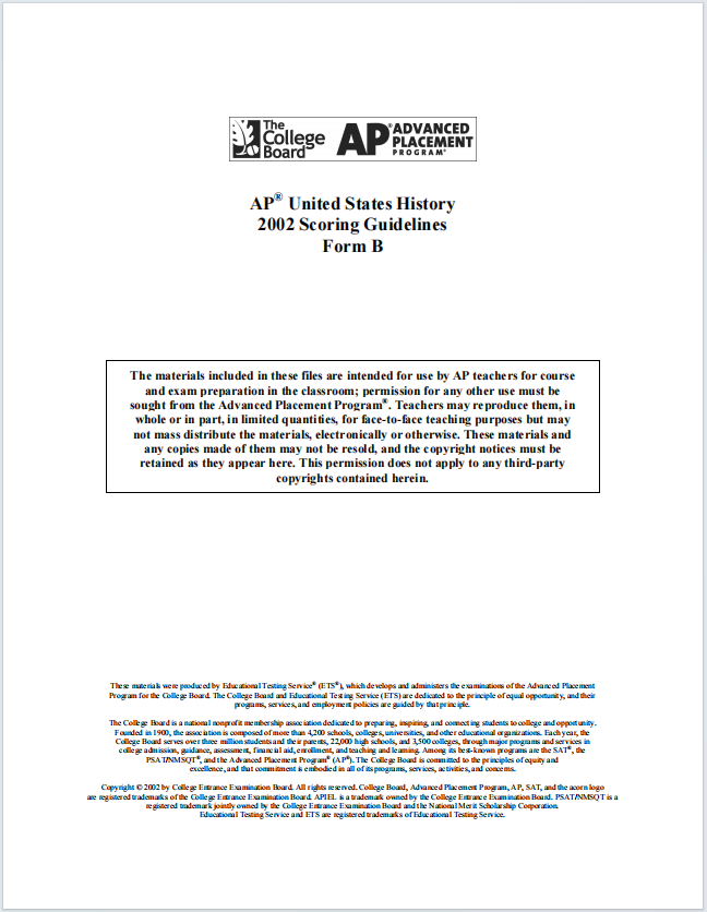 AP美国历史真题下载《AP United States History 2002 Scoring Guidelines Form B》