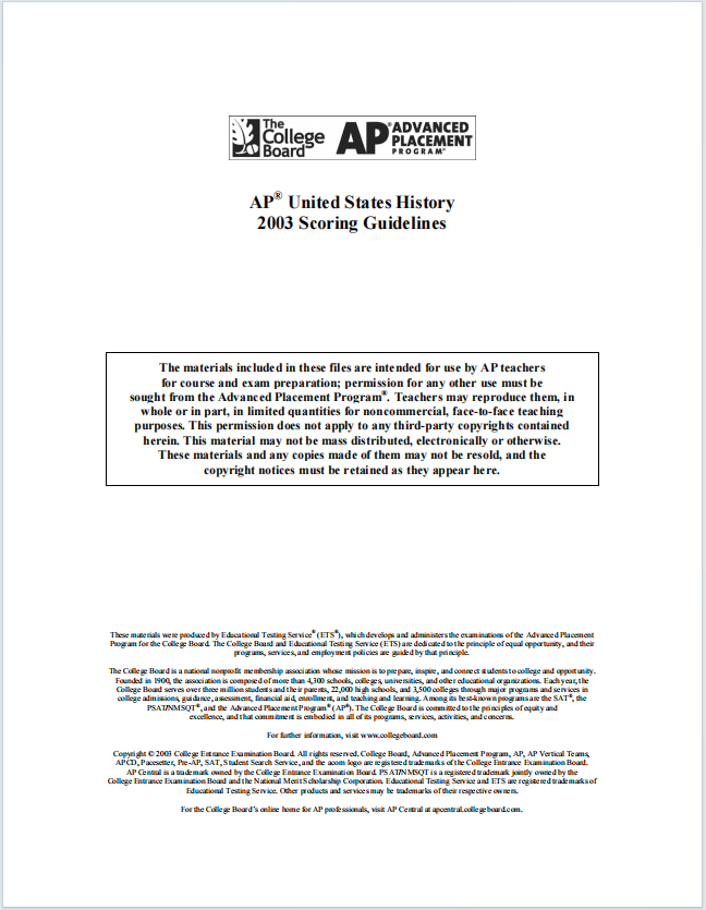 AP美国历史真题下载《AP United States History 2003 Scoring Guidelines》