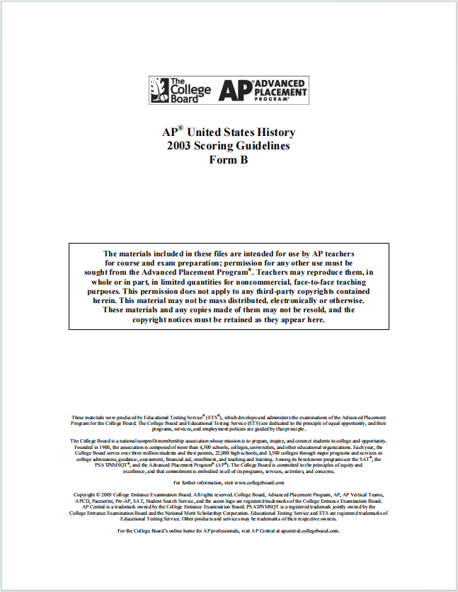 AP美国历史真题下载《AP United States History 2003 Scoring Guidelines Form B》
