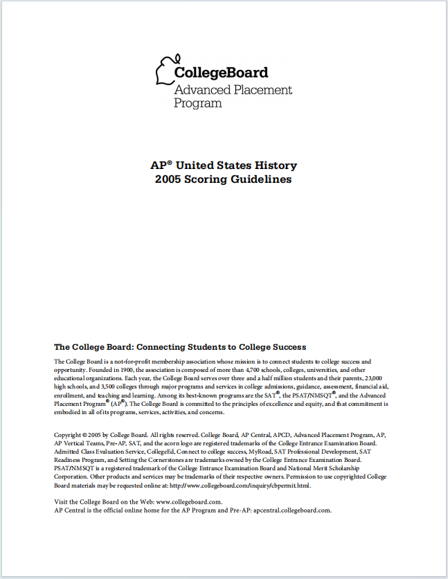 AP美国历史真题下载《AP United States History 2005 Scoring Guidelines》