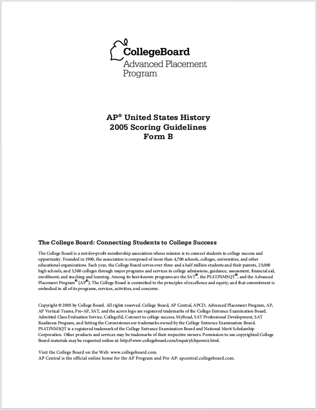 AP美国历史真题下载《AP United States History 2005 Scoring Guidelines Form B》