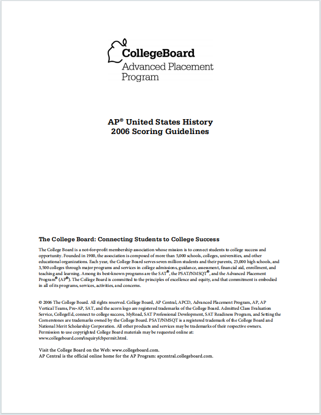 AP美国历史真题下载《AP United States History 2006 Scoring Guidelines》