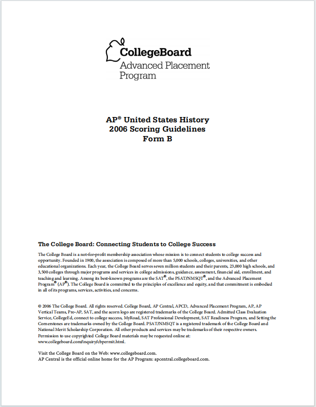 AP美国历史真题下载《AP United States History 2006 Scoring Guidelines Form B》