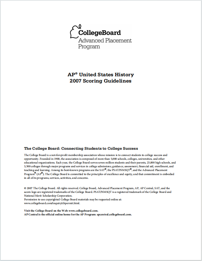 AP美国历史真题下载《AP United States History 2007 Scoring Guidelines》