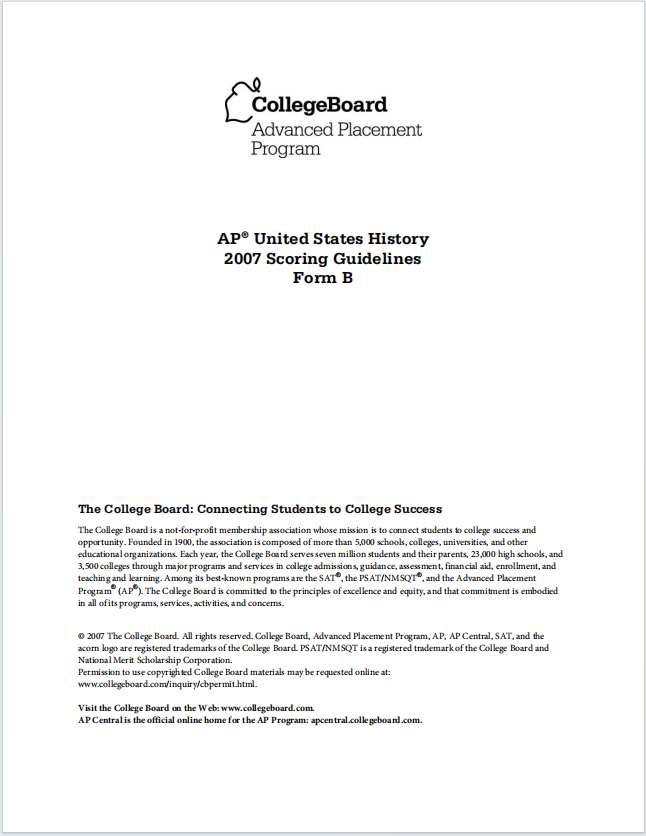 AP美国历史真题下载《AP United States History 2007 Scoring Guidelines Form B》