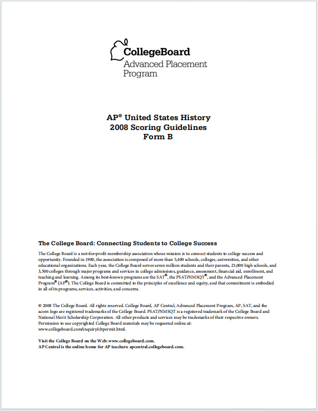 AP美国历史真题下载《AP United States History 2008 Scoring Guidelines Form B》