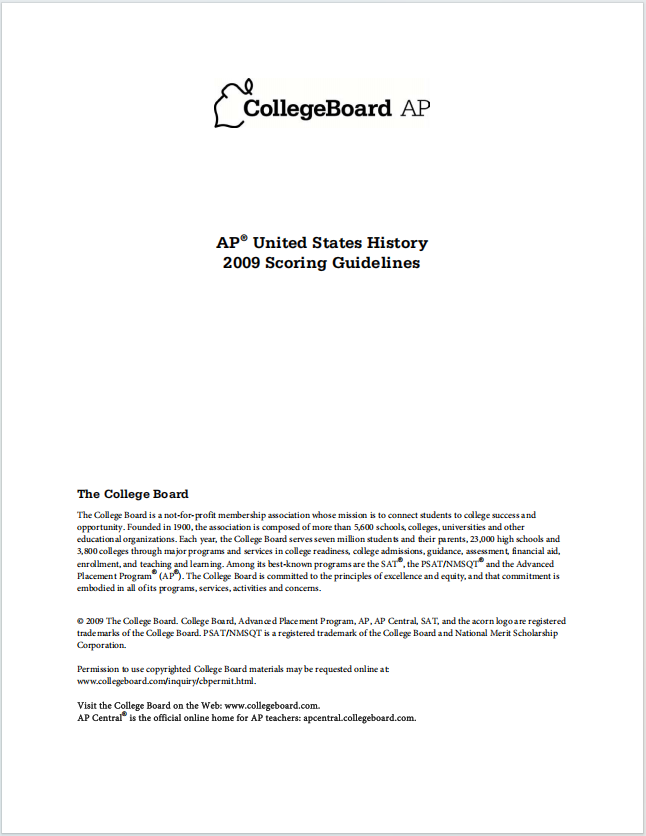 AP美国历史真题下载《AP United States History 2009 Scoring Guidelines》