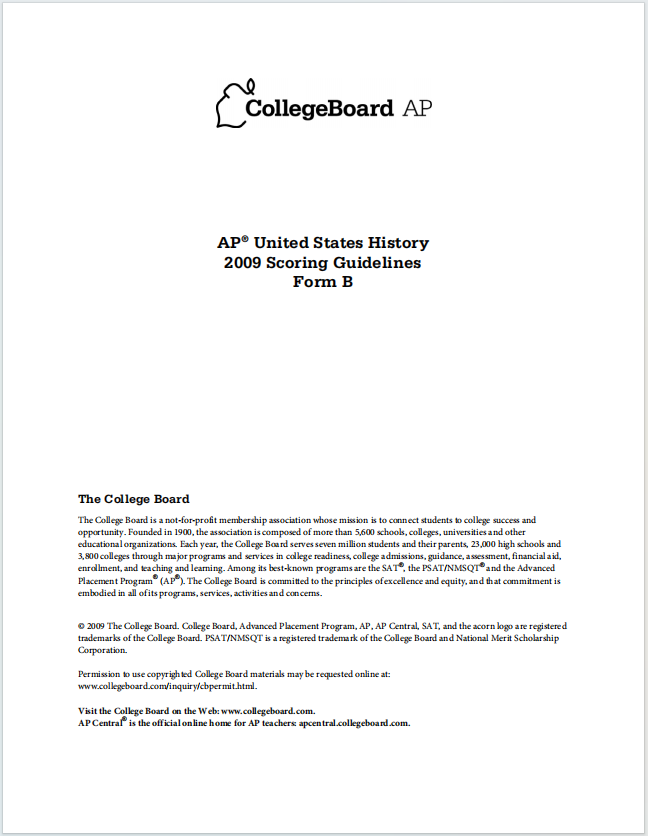AP美国历史真题下载《AP United States History 2009 Scoring Guidelines Form B》