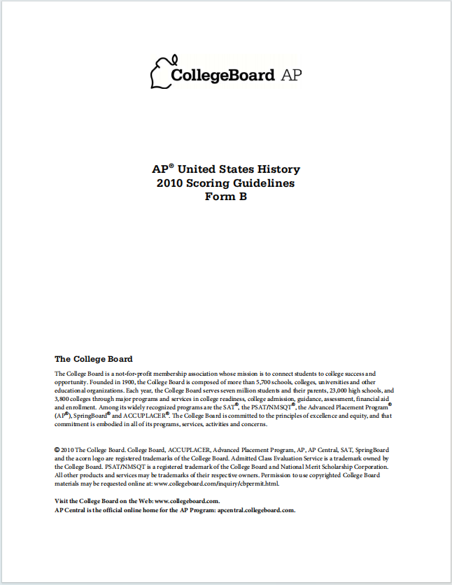 AP美国历史真题下载《AP United States History 2010 Scoring Guidelines Form B》