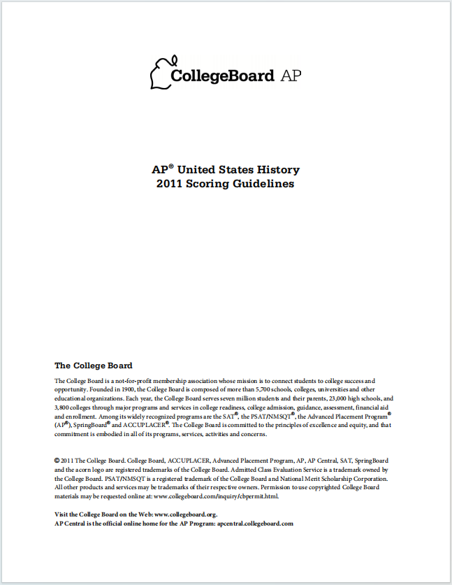 AP美国历史真题下载《AP United States History 2011 Scoring Guidelines》