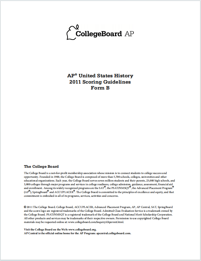 AP美国历史真题下载《AP United States History 2011 Scoring Guidelines Form B》