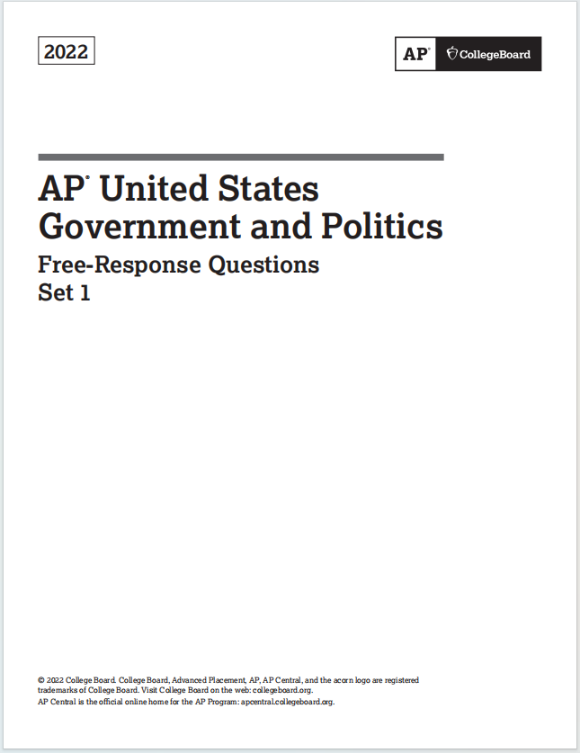 AP美国政府与政治真题下载《AP United States Government and Politics 2022 Free-Response Questions Set 1》