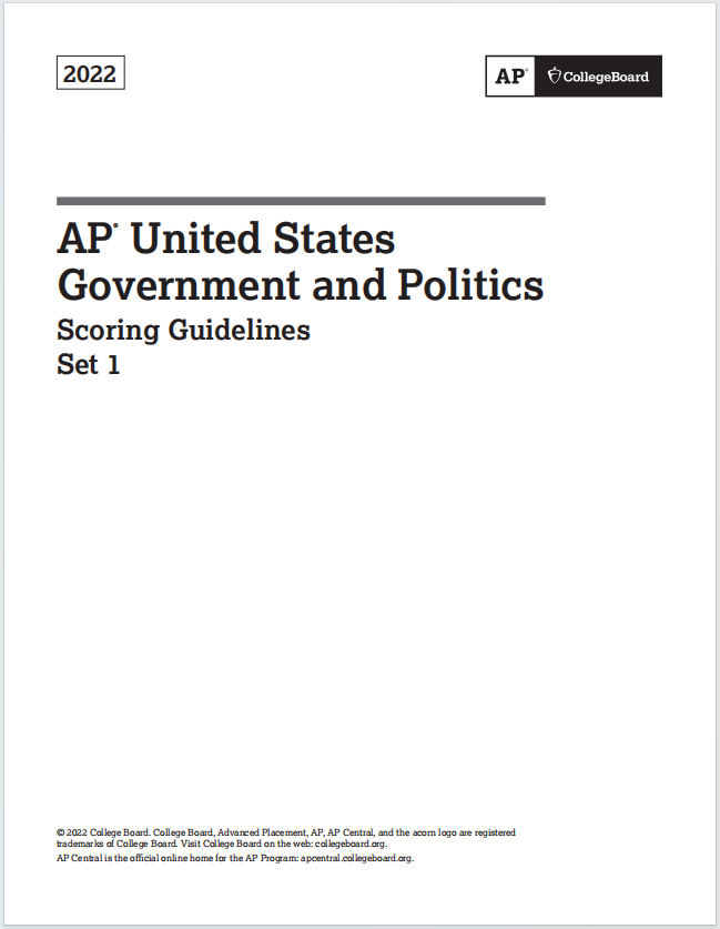 AP美国政府与政治真题下载《AP United States Government and Politics 2022 Scoring Guidelines Set 1》