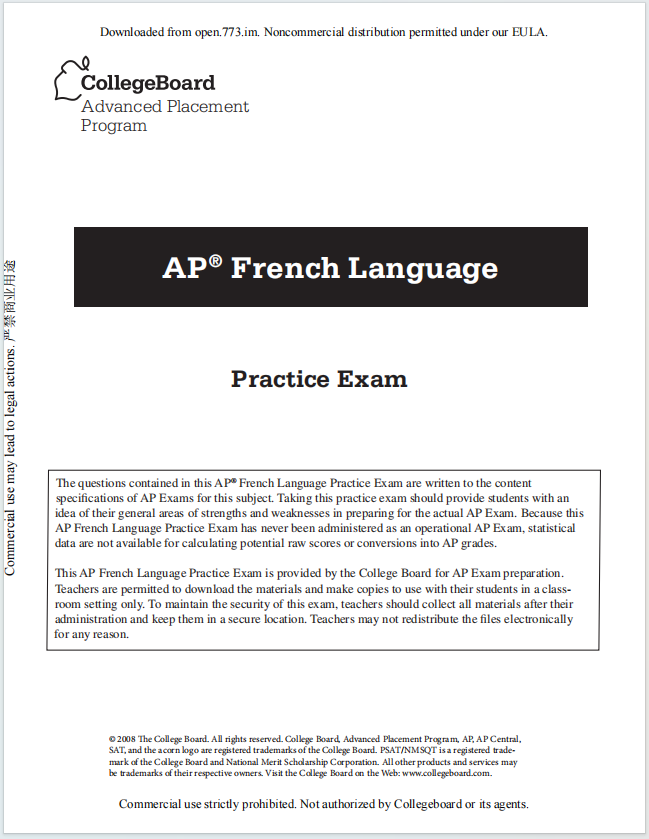AP法语语言与文化真题下载《AP French Language Practice Exam》