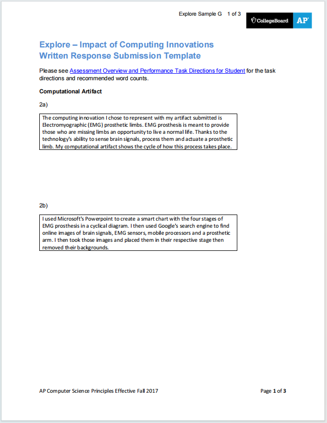 AP计算机科学原理2018真题下载《AP Computer Science Principles Explore Performance Task》