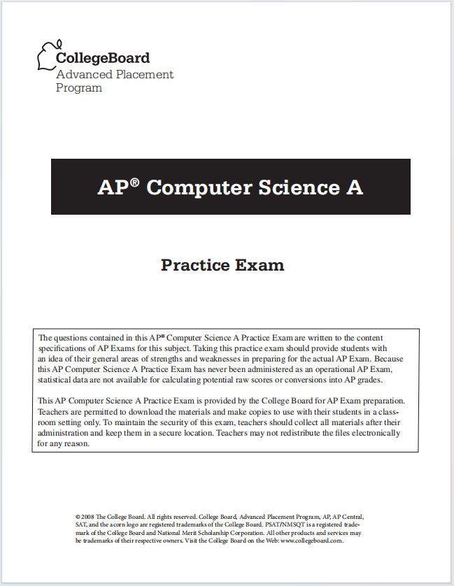 AP计算机科学真题下载《AP Computer Science A Practice Exam》