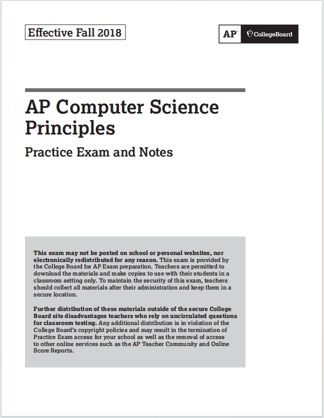 AP计算机科学2018真题下载《AP Computer Science Principles Practice Exam and Notes》