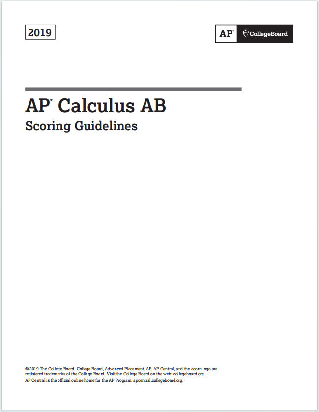 AP微积分2019真题下载《2019 AP Calculus AB Scoring Guidelines》