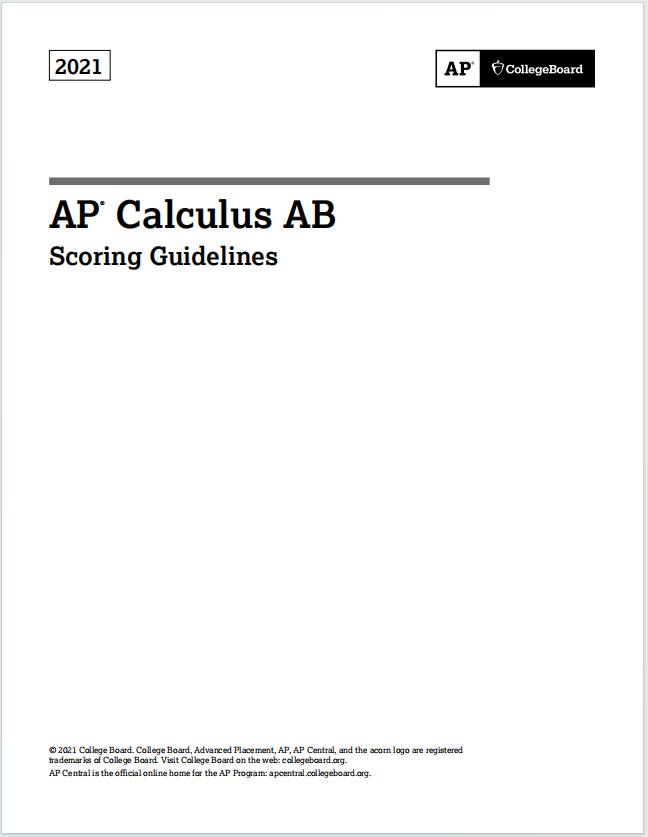 AP微积分2021真题下载《2021 AP Calculus AB Scoring Guidelines》