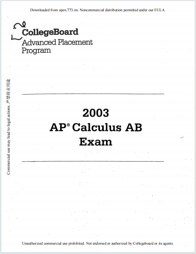 AP微积分2003真题下载《2003 AP Calculus AB Exam》