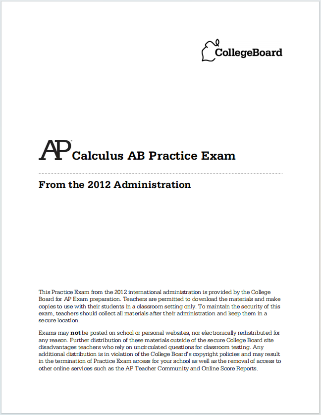 AP微积分2012年真题下载《AP Calculus AB Practice Exam From the 2012 Administration》