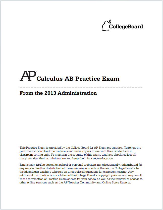 AP微积分2013年真题下载《AP Calculus AB Practice Exam From the 2013 Administration》