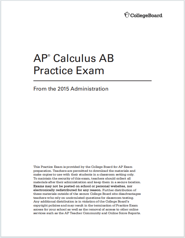 AP微积分2015年真题下载《AP Calculus AB Practice Exam From the 2015 Administration》