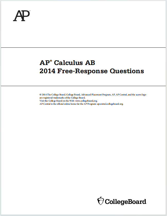 AP微积分2014年真题下载《AP® Calculus AB 2014 Free-Response Questions》
