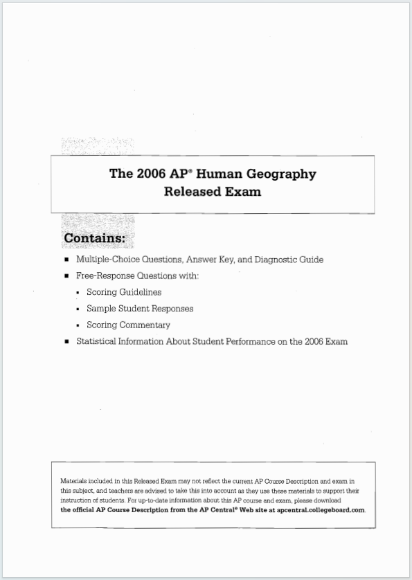 AP人文地理2006年真题下载《AP Human Geography 2006 Released Exam》