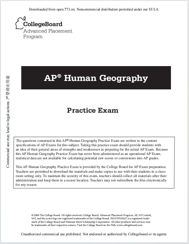 AP人文地理真题下载《AP Human Geography Practice Exam》