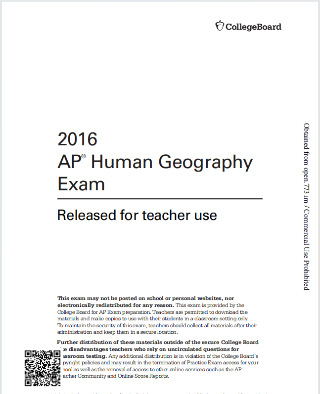 AP人文地理2016年真题下载《2016 AP Human Geography Exam》