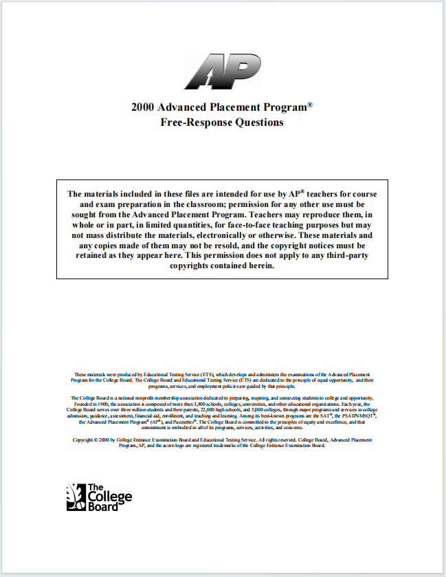 AP生物2000年真题下载《AP Biology 2000 Advanced Placement Program Free-Response Questions》