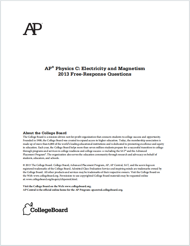 AP物理电学与磁学2013年真题下载《AP Physics C: Electricity and Magnetism 2013 Free-Response Questions》
