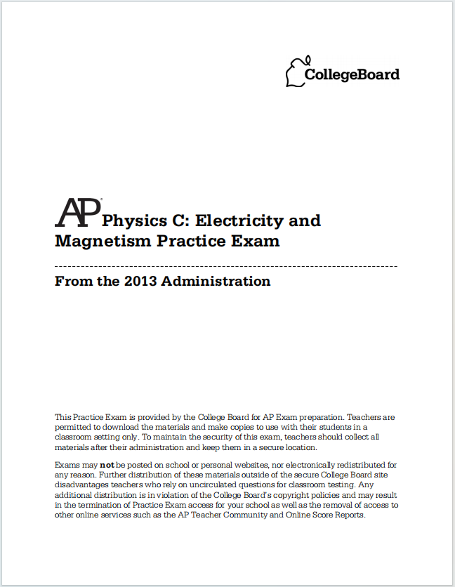 AP物理电学与磁学2013年练习试卷下载《2013 AP Physics C: Electricity and Magnetism Practice Exam》