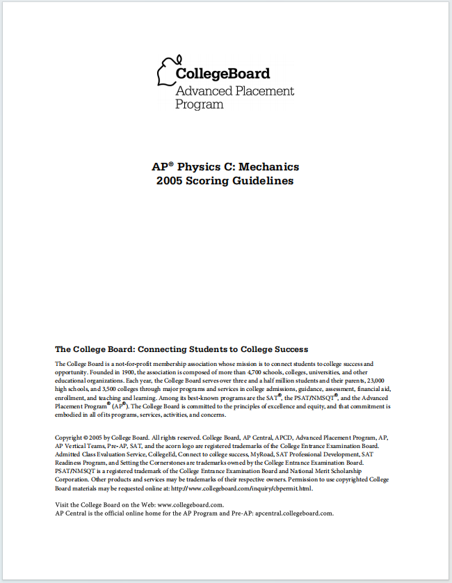 AP物理力学2005年真题评分指南下载《AP Physics C: Mechanics 2005 Scoring Guidelines》