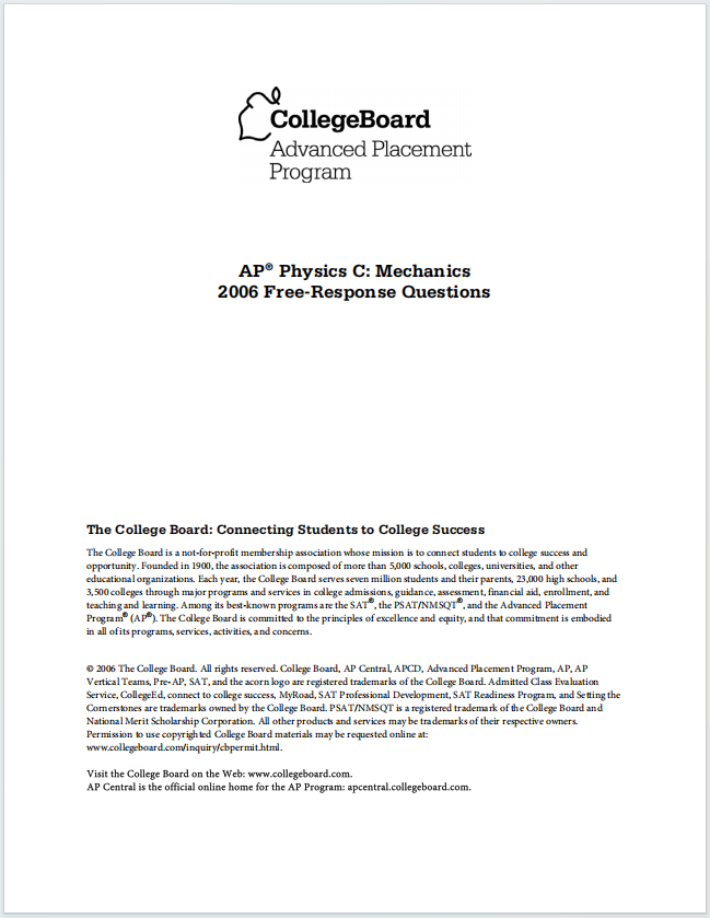 AP物理力学2006年自由回答题真题下载《AP Physics C: Mechanics 2006 Free-Response Questions》