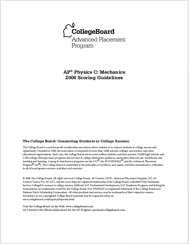 AP物理力学2006年真题评分指南下载《AP Physics C: Mechanics 2006 Scoring Guidelines》
