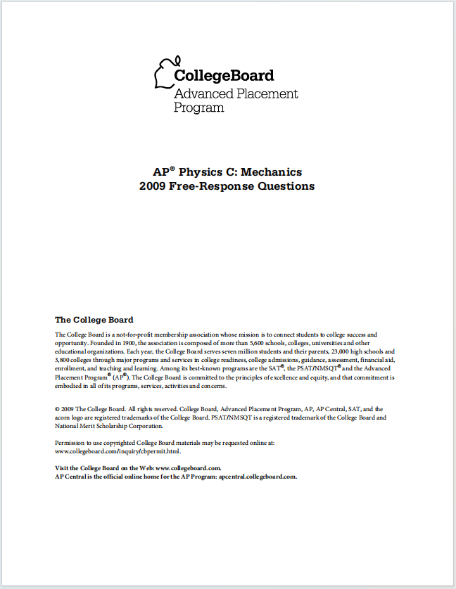 AP物理力学2009年自由回答题真题下载《AP Physics C: Mechanics 2009 Free-Response Questions》