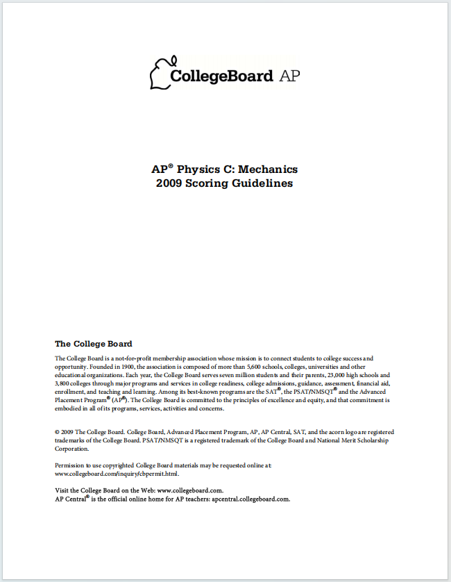 AP物理力学2009年真题评分指南下载《AP Physics C: Mechanics 2009 Scoring Guidelines》