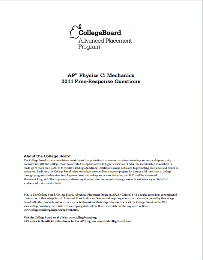 AP物理力学2011年自由回答题真题下载《AP Physics C: Mechanics 2011 Free-Response Questions》