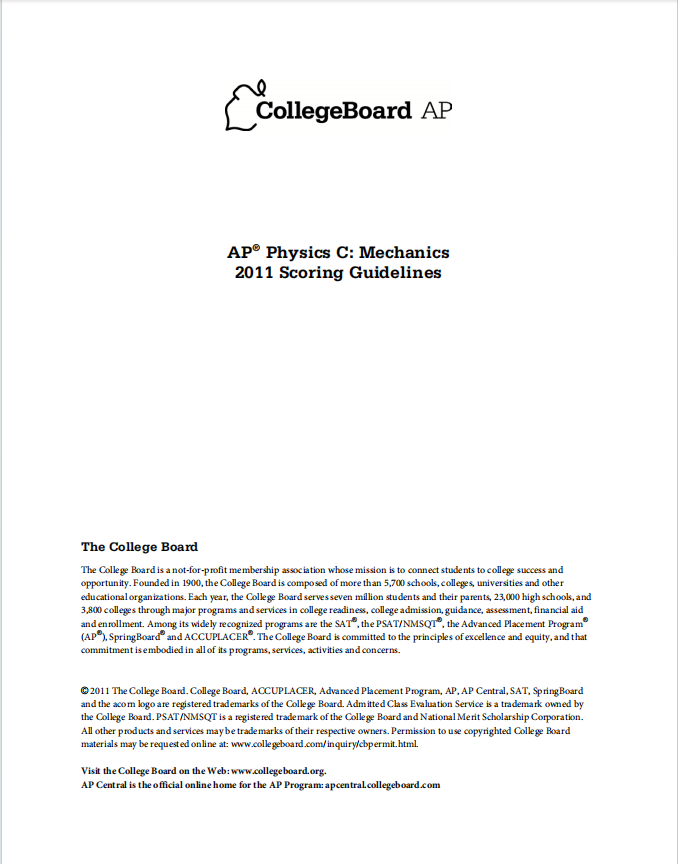 AP物理力学2011年真题评分指南下载《AP Physics C: Mechanics 2011 Scoring Guidelines》