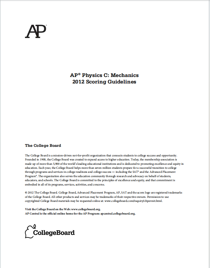 AP物理力学2012年真题评分指南下载《AP Physics C: Mechanics 2012 Scoring Guidelines》