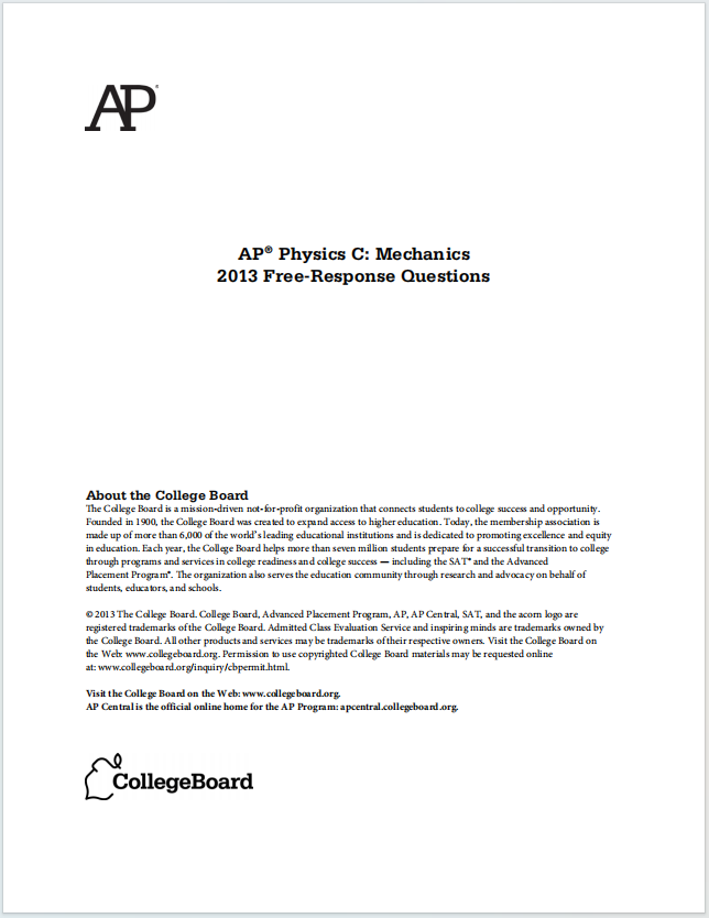 AP物理力学2013年自由回答题真题下载《AP Physics C: Mechanics 2013 Free-Response Questions》