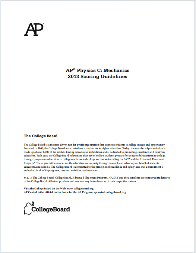 AP物理力学2013年真题评分指南下载《AP Physics C: Mechanics 2013 Scoring Guidelines》