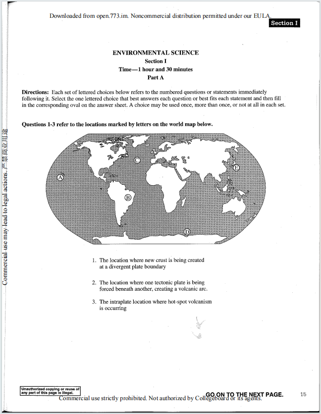 AP环境科学1998年真题选择题下载《1998 AP Environmental Science Released Exam Section I Part A》