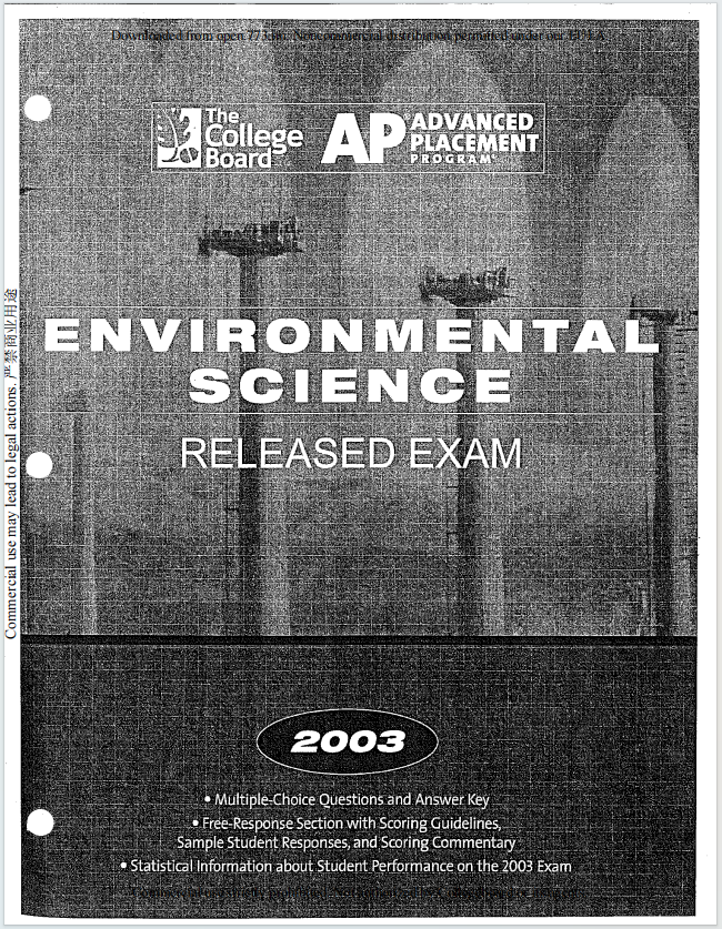 AP环境科学2003年真题下载《2003 AP Environmental Science Released Exam》